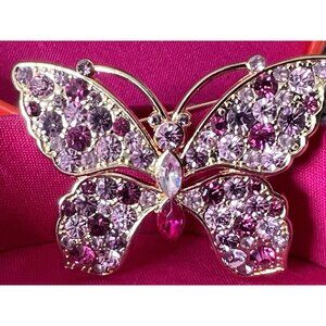 MONET Butterfly Pin Brooch Gold toned Pink Rhinestone Signed